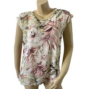 SPENSE Womens Size Small Floral Print Short Sleeve Scoop Neck Tunic Shirt Top